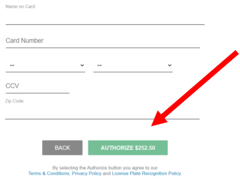 Arrow pointing to the Authorize button on the Billing form